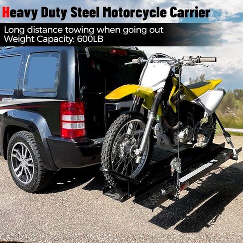 HECASA 600LB Motorcycle Carrier with Loading Ramp Heavy Duty Steel Hauler Rack Dirt Bike Rack Hitch Mount - You Will Get Multiple Packages in Kuwait