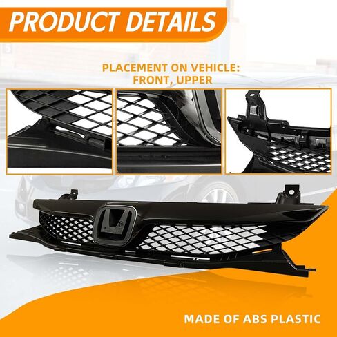 YLT AUTO Front Bumper Cover Grille Cover Replacement Kit Chrome Guard Grid Air Intake Fit for 2009 2010 2011 Honda Civic Sedan in Saudi Arabia