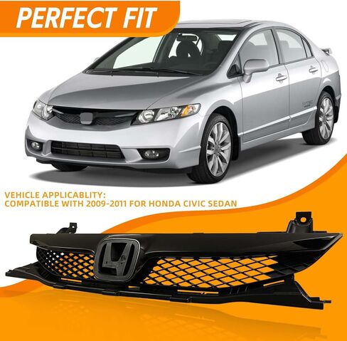 YLT AUTO Front Bumper Cover Grille Cover Replacement Kit Chrome Guard Grid Air Intake Fit for 2009 2010 2011 Honda Civic Sedan in Saudi Arabia