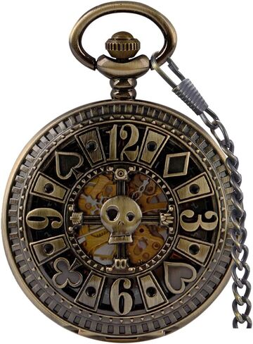 Men's Mechanical Holoow Design Hand Wind Pocket Watch Roman Numerals Steampunk with Chain Box in Kuwait