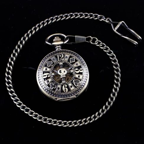 Men's Mechanical Holoow Design Hand Wind Pocket Watch Roman Numerals Steampunk with Chain Box in Kuwait