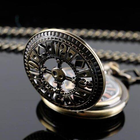 Men's Mechanical Holoow Design Hand Wind Pocket Watch Roman Numerals Steampunk with Chain Box in Kuwait