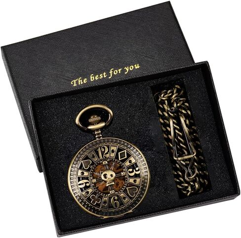 Men's Mechanical Holoow Design Hand Wind Pocket Watch Roman Numerals Steampunk with Chain Box in Kuwait