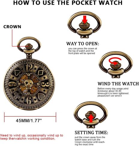 Men's Mechanical Holoow Design Hand Wind Pocket Watch Roman Numerals Steampunk with Chain Box in Kuwait