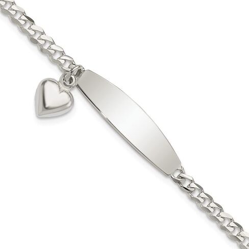 المجوهرات بواسطة Lux قابلة للإنقاذ مخصصة 925 Sterling Silver Curb Curb Curb Bracelet Heart Dangle للمرأة طولها 7.5 بوصة عرض 3.5 مم مع مشبك مخلب جراد البحر in Saudi Arabia