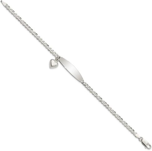 المجوهرات بواسطة Lux قابلة للإنقاذ مخصصة 925 Sterling Silver Curb Curb Curb Bracelet Heart Dangle للمرأة طولها 7.5 بوصة عرض 3.5 مم مع مشبك مخلب جراد البحر in Saudi Arabia