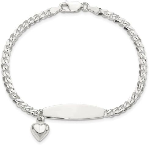 المجوهرات بواسطة Lux قابلة للإنقاذ مخصصة 925 Sterling Silver Curb Curb Curb Bracelet Heart Dangle للمرأة طولها 7.5 بوصة عرض 3.5 مم مع مشبك مخلب جراد البحر in Saudi Arabia