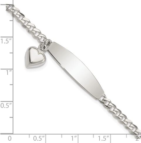 المجوهرات بواسطة Lux قابلة للإنقاذ مخصصة 925 Sterling Silver Curb Curb Curb Bracelet Heart Dangle للمرأة طولها 7.5 بوصة عرض 3.5 مم مع مشبك مخلب جراد البحر in Saudi Arabia