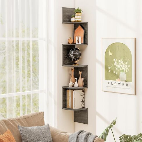 Tangkula 5-Tier Corner Shelf Wall Mount, Farmhouse Floating Corner Bookshelf, Industrial Modern Display Shelf Stand, Wooden Storage Organizer for Living Room Home Office (1, White) in Saudi Arabia