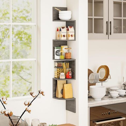 Tangkula 5-Tier Corner Shelf Wall Mount, Farmhouse Floating Corner Bookshelf, Industrial Modern Display Shelf Stand, Wooden Storage Organizer for Living Room Home Office (1, White) in Saudi Arabia