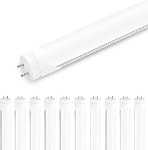10-Pack T8 LED Tube Lights 4ft, 48 Inch Fluorescent Replacement Bulbs 2850 Lumens, 6000K Daylight White Light, Hybrid Type A+B Single/Double Ended, Clear Lens, ETL Certified in Kuwait