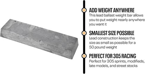 50 LB Lead Ballast Weight Bar, Compact for Varied Placement, 16" Long, 4.38" Wide, 2" Thick, Ideal for 305 Sprints, Modifieds, Late Models, and Street Stocks in Saudi Arabia