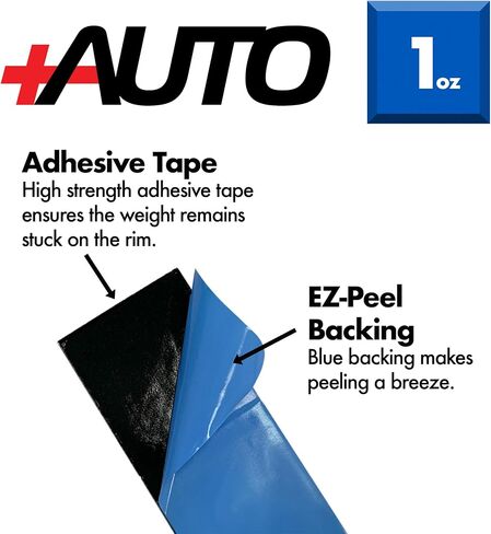 +AUTO 1oz, 1.0oz, Steel, Adhesive Stick on Wheel Weights, EZPeel Tape Weights, Cars, Trucks, SUVs, Motorcycle, Low Profile, Rim Contoured, OE Certified, U.S.A. Professional Grade, 144pcs (Black) in Saudi Arabia