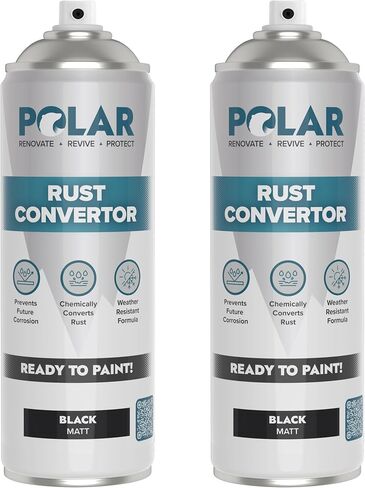 Polar Rust Converter Spray - 2 x 17 Fl Oz | Matte Black | Effective Rust Converter for Metal | Weather Resistant Protection Against Corrosion | Ideal for Vehicles, Trailers, Fences & Storage Tanks in Kuwait