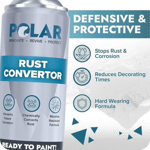 Polar Rust Converter Spray - 2 x 17 Fl Oz | Matte Black | Effective Rust Converter for Metal | Weather Resistant Protection Against Corrosion | Ideal for Vehicles, Trailers, Fences & Storage Tanks in Kuwait