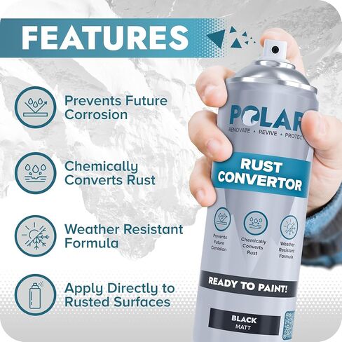 Polar Rust Converter Spray - 2 x 17 Fl Oz | Matte Black | Effective Rust Converter for Metal | Weather Resistant Protection Against Corrosion | Ideal for Vehicles, Trailers, Fences & Storage Tanks in Kuwait