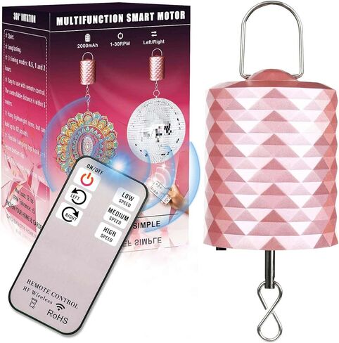 محرك كرة ديسكو، محرك دوار يعمل بالبطارية بقدرة 2000 مللي أمبير في الساعة مع جهاز تحكم عن بعد وتوقيت، محرك صغير قابل لإعادة الشحن عبر USB لسرير الأطفال المحمول ذو اللون الذهبي الوردي للتعليق على شكل كرة مرآة تتناغم الرياح in Kuwait