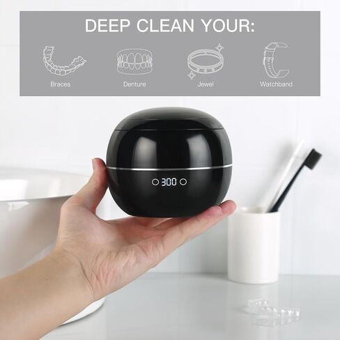 Ultrasonic Retainer Cleaner, 25W/45kHz Professional Ultrasonic Jewelry Cleaner, 180ML Portable Retainer Cleaner Machine for Dentures, Retainer, Aligner, Braces, Mouth Guard in Saudi Arabia