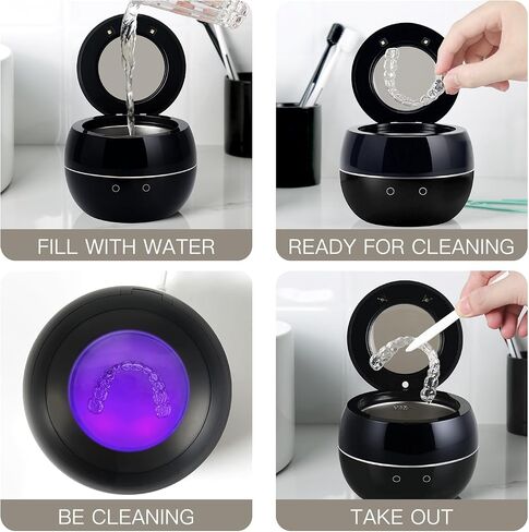 Ultrasonic Retainer Cleaner, 25W/45kHz Professional Ultrasonic Jewelry Cleaner, 180ML Portable Retainer Cleaner Machine for Dentures, Retainer, Aligner, Braces, Mouth Guard in Saudi Arabia