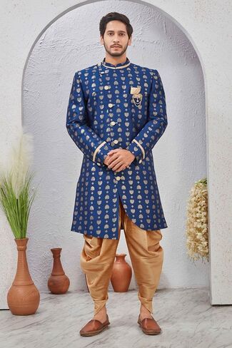 Indian Designer Wedding Festive Wear Jacquard Indo-Western Sherwani Pajama Set For Men in Saudi Arabia