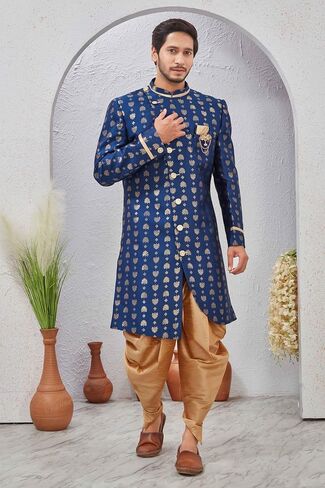 Indian Designer Wedding Festive Wear Jacquard Indo-Western Sherwani Pajama Set For Men in Saudi Arabia