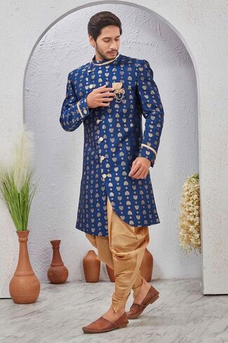Indian Designer Wedding Festive Wear Jacquard Indo-Western Sherwani Pajama Set For Men in Saudi Arabia