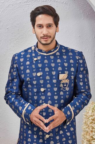 Indian Designer Wedding Festive Wear Jacquard Indo-Western Sherwani Pajama Set For Men in Saudi Arabia