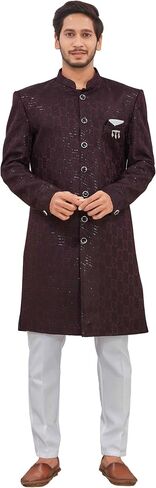 Indian Designer Wedding Festive Wear Men's Jacquard Indo-Western Sherwani Pajama Set in Saudi Arabia