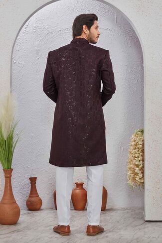 Indian Designer Wedding Festive Wear Men's Jacquard Indo-Western Sherwani Pajama Set in Saudi Arabia