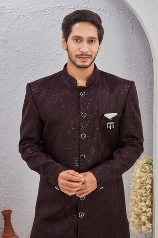Indian Designer Wedding Festive Wear Men's Jacquard Indo-Western Sherwani Pajama Set in Saudi Arabia