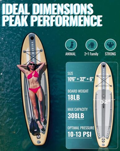 BEYOND MARINA Inflatable Stand Up Paddle Board, 10'6" SUP Paddleboard for Adult, Premium Accessories | Non-Slip 5MM EVA Deck & Foam Handles, Camera Mount, Double Action Pump, 85L Travel Backpack in Kuwait