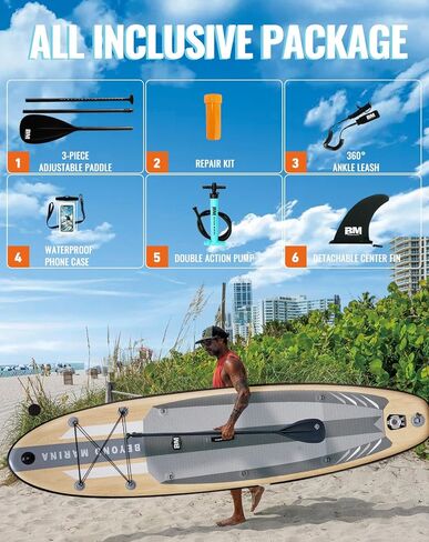 BEYOND MARINA Inflatable Stand Up Paddle Board, 10'6" SUP Paddleboard for Adult, Premium Accessories | Non-Slip 5MM EVA Deck & Foam Handles, Camera Mount, Double Action Pump, 85L Travel Backpack in Kuwait