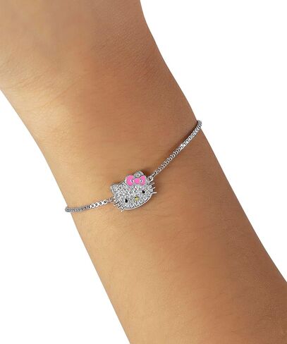 Hello Kitty Bracelet for Women Official License, Silver Flash-Plated and Pave Cubic Zirconia Lariat Heart Bracelet in Saudi Arabia