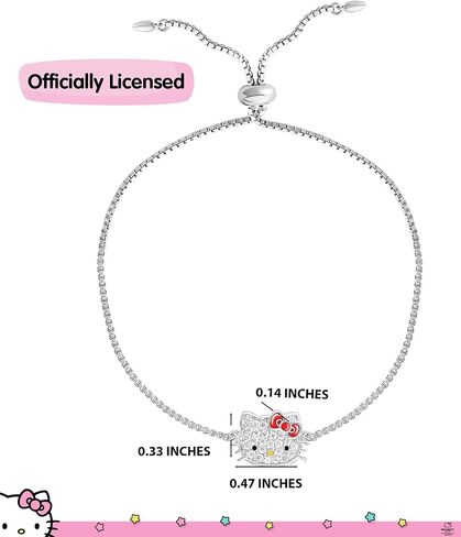 Hello Kitty Bracelet for Women Official License, Silver Flash-Plated and Pave Cubic Zirconia Lariat Heart Bracelet in Saudi Arabia