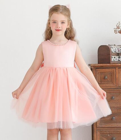 Girls Bow Dress for Birthday Dance Party, Soft Chiffon Princess Set with Headband for 3-8 Years Old in Kuwait