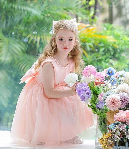 Girls Bow Dress for Birthday Dance Party, Soft Chiffon Princess Set with Headband for 3-8 Years Old in Kuwait