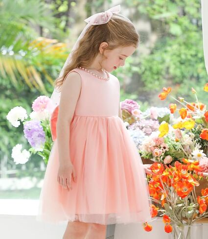 Girls Bow Dress for Birthday Dance Party, Soft Chiffon Princess Set with Headband for 3-8 Years Old in Kuwait