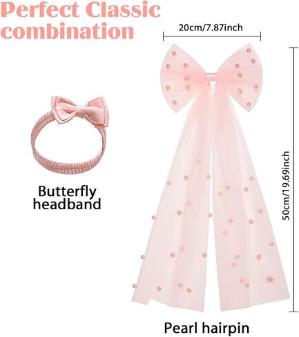 Girls Bow Dress for Birthday Dance Party, Soft Chiffon Princess Set with Headband for 3-8 Years Old in Kuwait