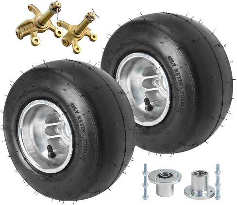 Go Kart Wheels Slick Tyre Front 10x4.50-5 + الخلفية 11x7.10-5 إطار المتسابقين ، إطارات ناعمة بلا أنبوب مع محور الألومنيوم محور مغزل لسباق ATV Drift Trike Go Kart in Kuwait