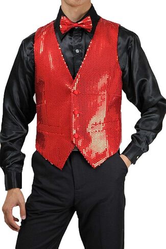 Men's Slim Fit 3 Button Sequin Vest Bow Tie, Sparkly Blazer Waistcoat for Men and Boys in Saudi Arabia