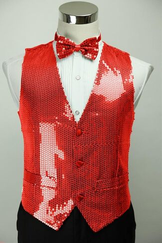 Men's Slim Fit 3 Button Sequin Vest Bow Tie, Sparkly Blazer Waistcoat for Men and Boys in Saudi Arabia