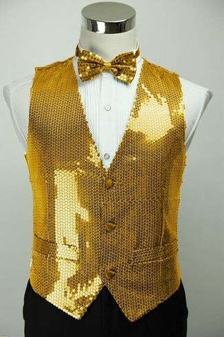 Men's Slim Fit 3 Button Sequin Vest Bow Tie, Sparkly Blazer Waistcoat for Men and Boys in Saudi Arabia