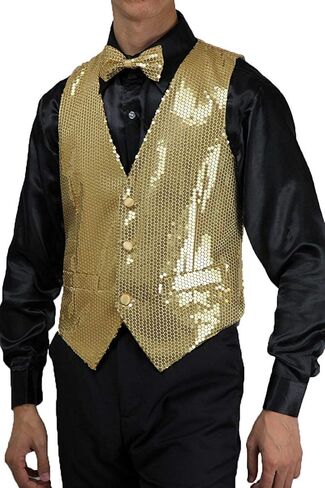 Men's Slim Fit 3 Button Sequin Vest Bow Tie, Sparkly Blazer Waistcoat for Men and Boys in Saudi Arabia
