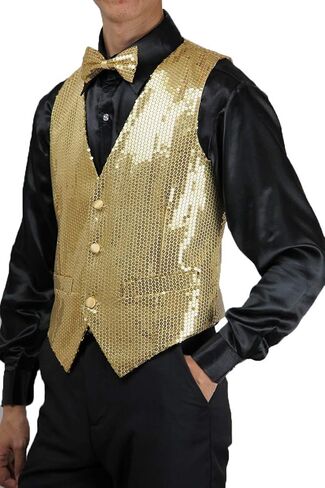 Men's Slim Fit 3 Button Sequin Vest Bow Tie, Sparkly Blazer Waistcoat for Men and Boys in Saudi Arabia