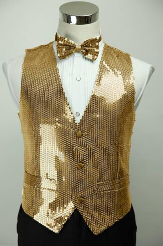 Men's Slim Fit 3 Button Sequin Vest Bow Tie, Sparkly Blazer Waistcoat for Men and Boys in Saudi Arabia