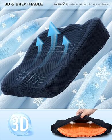 Thickened Gel Seat Cushion, Chair Seat Pad for Wheelchair, Gel Cushion Seat for Pressure Coccyx Sciatica Pain Relief, Egg Cushion for Car Office Chair, Cooling Cushion for Long Sitting[Black-2.75"] in Kuwait