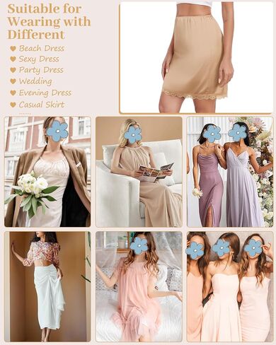Vlazom Women's Satin Half Slip - High Waisted Silky Underskirt with Lace Trim,Anti-Static Slip Skirt for Dresses S-3XL in Saudi Arabia