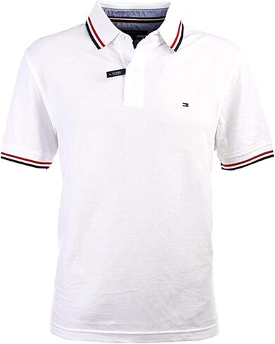 Tommy Hilfiger Mens Striped Collar Polo (Medium, Dark Red) in Saudi Arabia