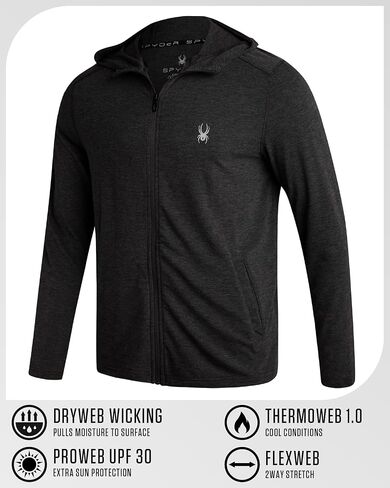 Hoodies الرياضي Spyder - الكامل zip upf 30+ هوديس خفيفة الوزن للتنفس للرجال - قميص ذي غطاء محرك الرطوبة in Saudi Arabia