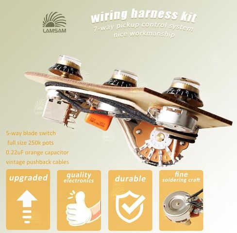 Prewired 𝗪𝗶𝗿𝗶𝗻𝗴 𝗛𝗮𝗿𝗻𝗲𝘀𝘀 for Electric Guitar with Triple Single Coil Pickups, Presoldered Wiring Kit Included Smooth 5-way Blade Switch Push-pull Tone 1 Volume Pots Orange Capacitor, White in Kuwait